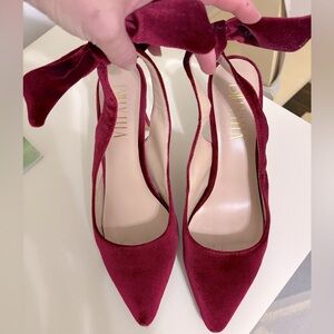 Burgundy Velvet Women's Slingback Heels
